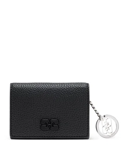 Ganni Car Holder With Flap In Grained Black