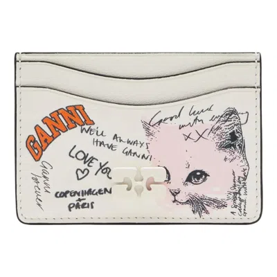 Ganni Card Holder Cat Signature In Blue
