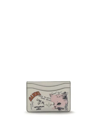 Ganni Card Holder Cat Signature In Gray