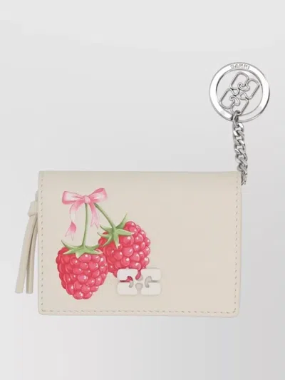 Ganni Card Holder Raspberry Print Keychain Tassel In Neutral