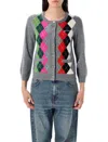 Ganni Womens Paloma Melange Rhombus-print Round-neck Wool And Cashmere Cardigan