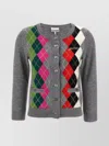 Ganni Womens Paloma Melange Rhombus-print Round-neck Wool And Cashmere Cardigan