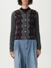 Ganni Grey Sweater With Classic Collar And Check Motif On The Front In Wool Woman In Gray