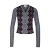 Ganni Grey Cropped Cardigan Wih V Neck And Checkmotif On The Front In Gray