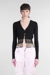 Ganni Black Shiny Viscose Crochet Cardigan