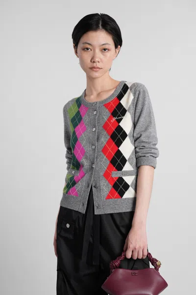 Ganni Argyle-pattern Logo-embroidered Cardigan In Multi