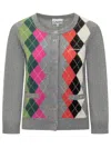 Ganni Womens Paloma Melange Rhombus-print Round-neck Wool And Cashmere Cardigan In Gray