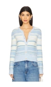 Ganni Multicolor Striped Cardigan With Logo Embroidery In Skyway