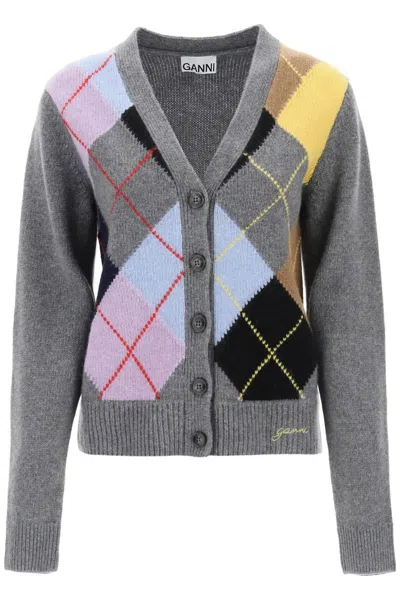 GANNI GANNI CARDIGAN WITH ARGYLE PATTERN