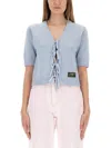Ganni Recycled Wool Baby Blue Sweaters In Blue