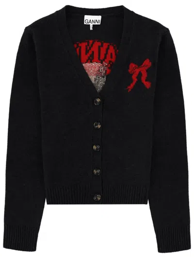 Ganni Cardigan With Graphics In Black