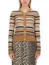 Ganni Multicolor Striped Cardigan With Logo Embroidery In Wool Woman In Multicolor