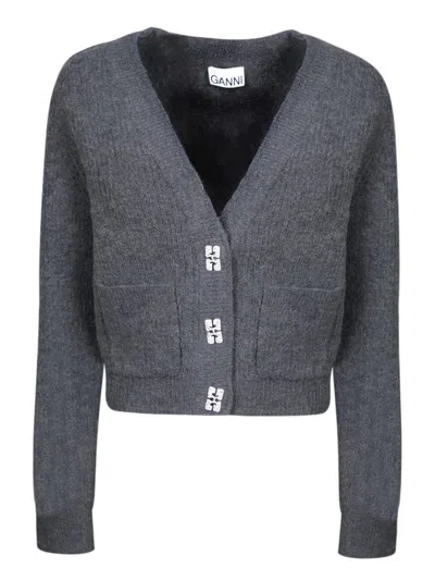 Ganni Wool Cardigan In Grey