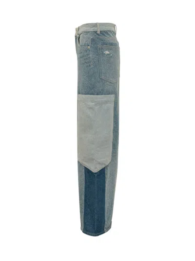 Ganni Cargo Denim Jettrunners In Mid Blue Vintage