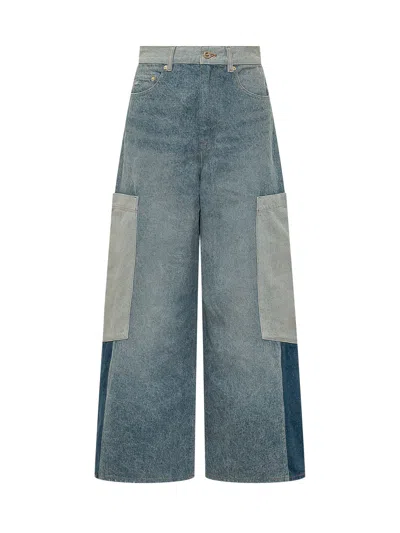 Ganni Cargo Denim Jettrunners In Blue