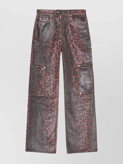 Ganni Cargo Jeans With Animal Print Pockets