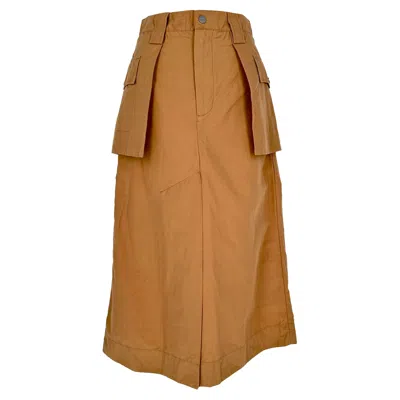 Pre-owned Ganni Cargo Midi Skirt In Rust Orange Cotton
