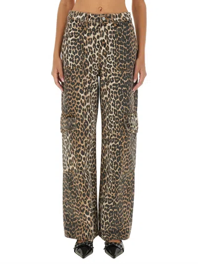 Ganni Organic Cotton Cropped Jeans In Animal Print