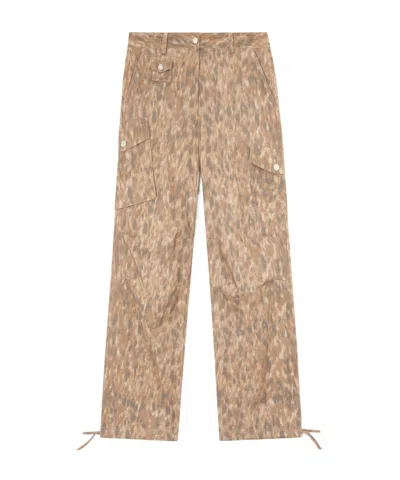 Ganni Cargo Pants In Printed Cotton In Brown