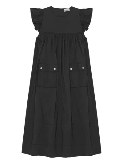 Ganni Cargo-pocket Midi Dress In Black