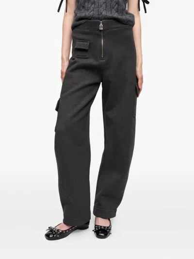 Ganni Cargo-pockets Zip-fly Straight Trousers In Gray