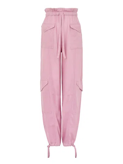 Ganni Cargo Satin Pink Trousers With Coulisse