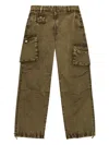 Ganni Green Washed Cotton Twill Trousers