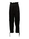 Ganni Black Cargo Pants With Drawstring In Satin Woman In Negro