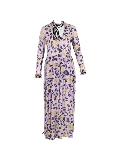 Pre-owned Ganni Carlton Floral-print Maxi Dress In Purple