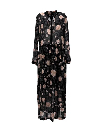 Ganni Carlton Georgette Maxi Dress In Floral Print Viscose In Black