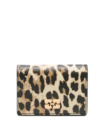 Ganni Card Holder With Flap Print Leopard In Multi