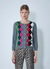 Ganni Womens Paloma Melange Rhombus-print Round-neck Wool And Cashmere Cardigan