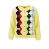 Ganni Knitwear Cardigan With Argyle Pattern And Pockets In Yellow