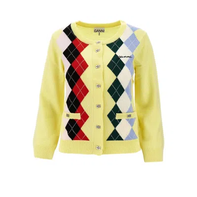 Ganni Cashmere-blend Cardigan With Lozenge Motif