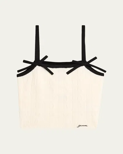 GANNI CASHMERE MIX BOW STRAP TOP