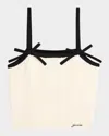 Ganni Cashmere Mix Bow Strap Top In Egret