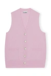 Ganni Sleeveless Cashmere Mix Button Vest In Pink Tulle