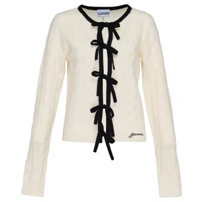 Ganni Cashmere Mix Tie String Cardigan In White