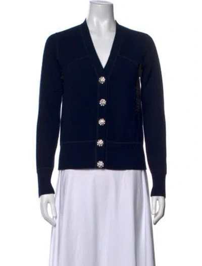 Pre-owned Ganni Cashmere V-neck Sweater In Blue