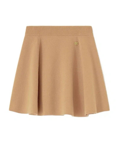 Ganni Wool Blend Elastic Waist Mini Skirt In Brown