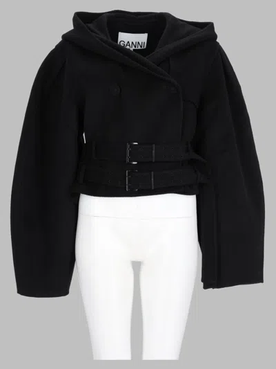Ganni Cashmere-blend Wool Jacket In Black