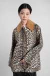Ganni Leopard Printed Canvas Midi Puffer Jackets Brown In Animal Print