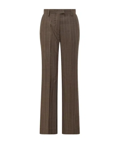 Ganni Pinstripe Straight-leg Trousers In Brown