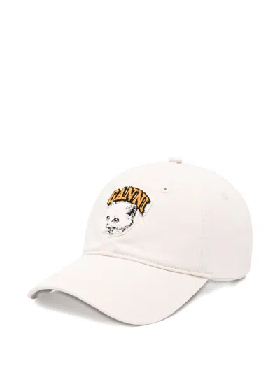 Ganni Cat Baseball Hat With Logo In Black