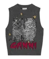 Ganni Logo Intarsia Wool-blend Sweater Vest In Black
