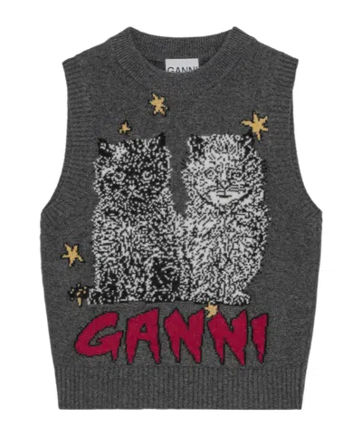 GANNI GANNI LOGO INTARSIA-KNIT VEST