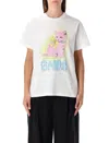 Ganni Women White Crewneck T-shirt With Maxi Logo On The Front In Cotton Jersey Woman In White