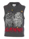 Ganni 'graphic Cats Knit Vest For In Grey