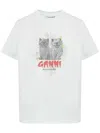 Ganni Printed Cotton T-shirt In White