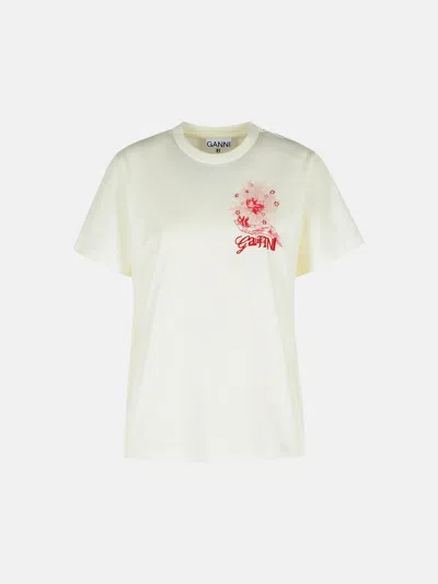 Ganni 'celestial' White Cotton T-shirt In Ivory